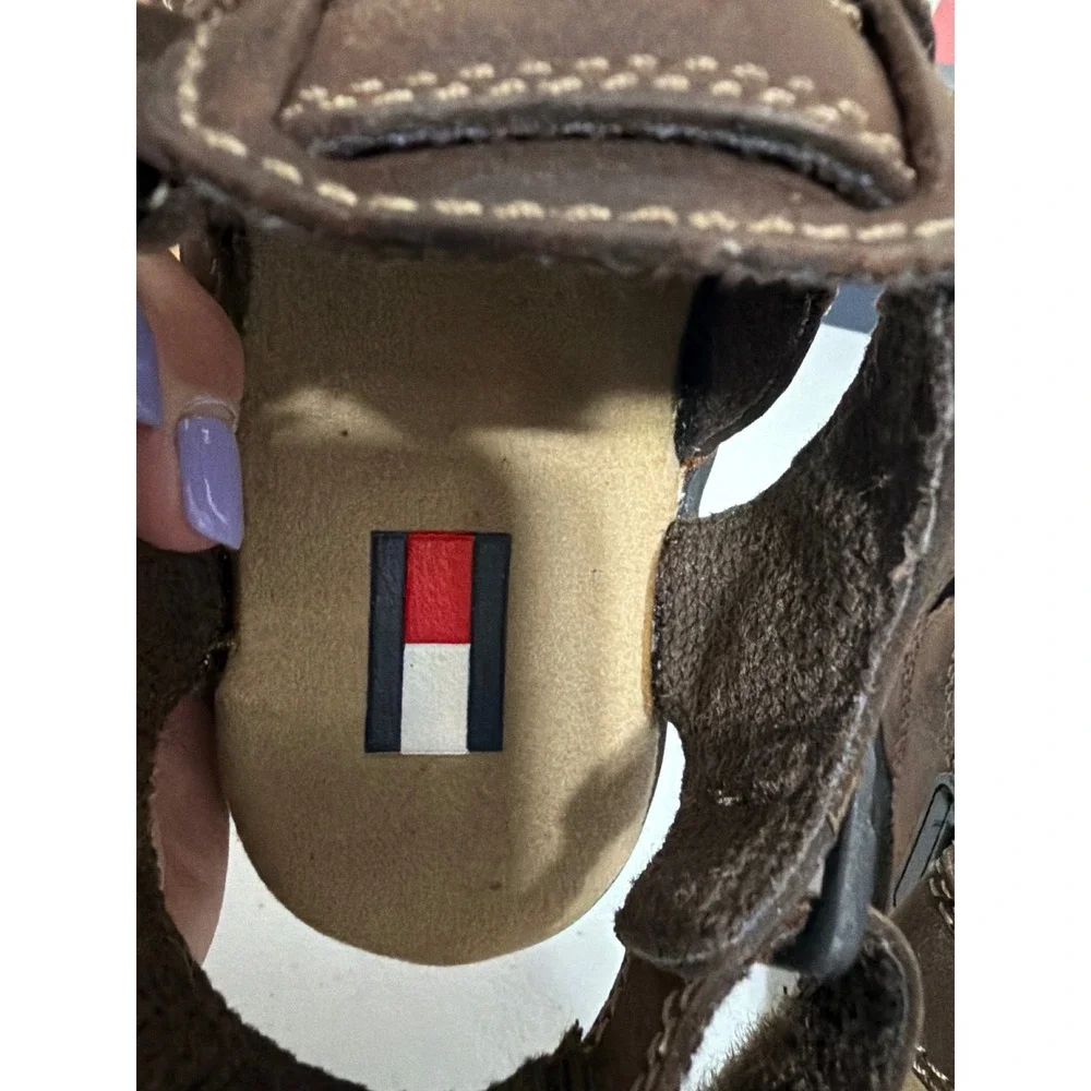 Tommy Hilfiger Boys Brown Fisherman Sandals Lug Sole Flag Logo Size 12M